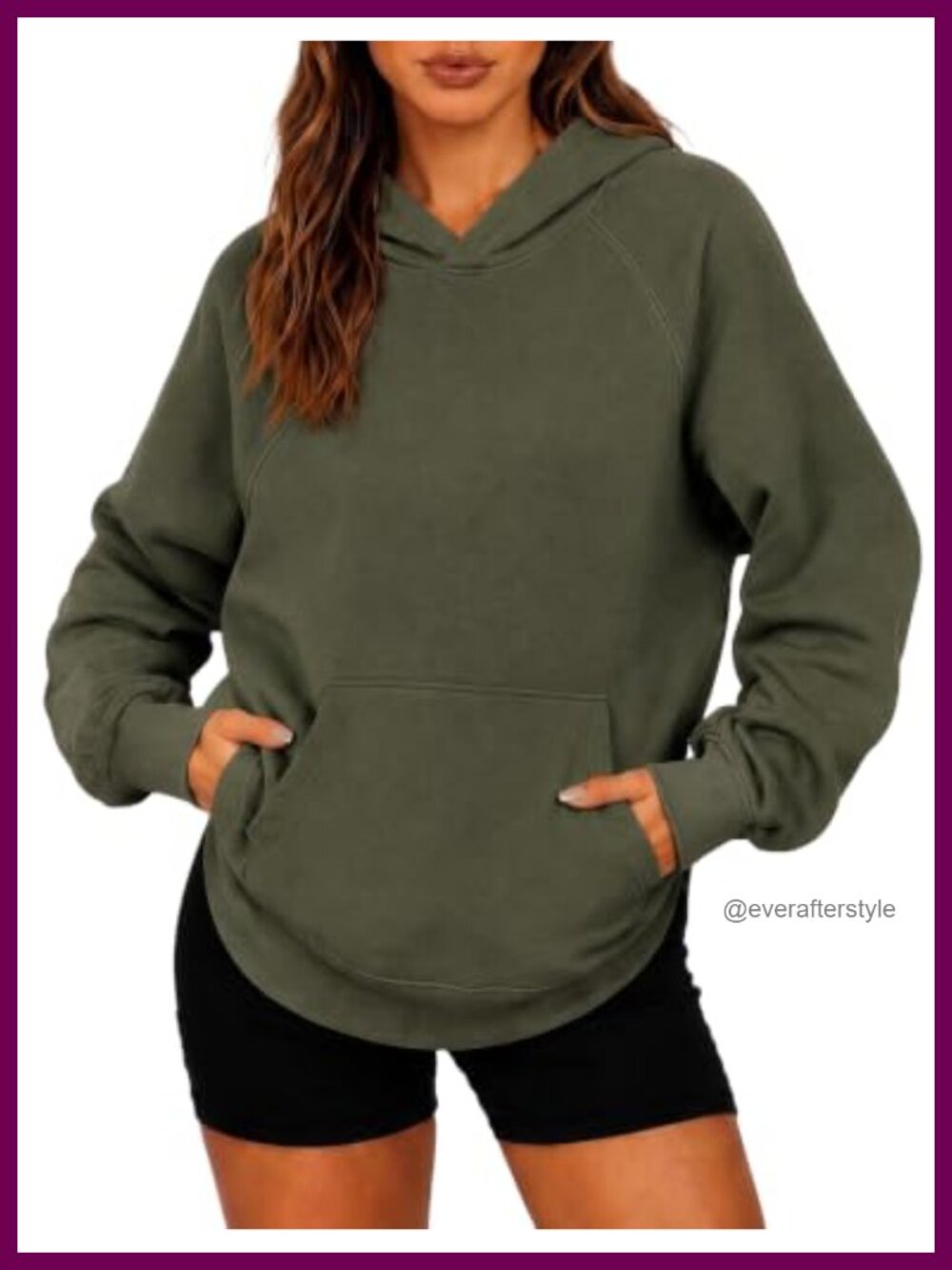 Oversized Fleece Hoodie Pullover Kangaroo Pocket Raglan Sleeve